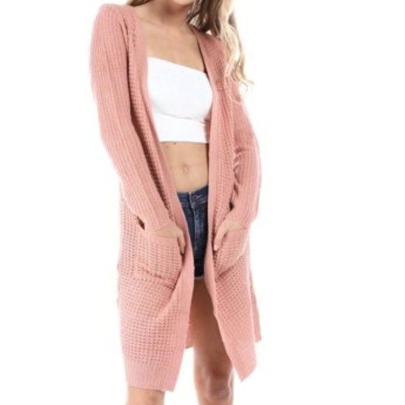 Sweaters - DUSTY PINK WAFFLE CARDIGAN womens fall knit light